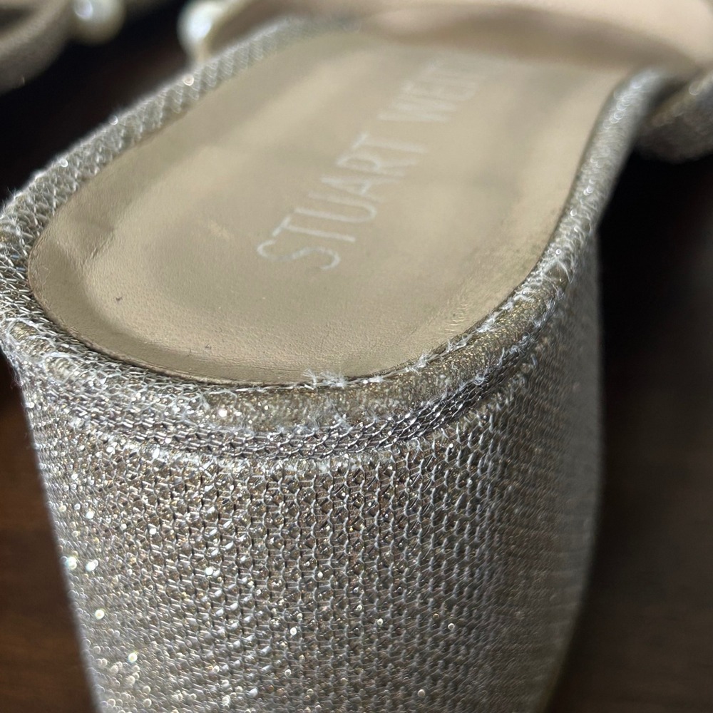 Stuart Weitzman Sandals Sz 11 Goldie 60 Pearl Glitter Block Slide Champagne Gold - Picture 9 of 11